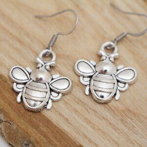 Large Silver Bee Earrings - Handmade & Hypoallergenic